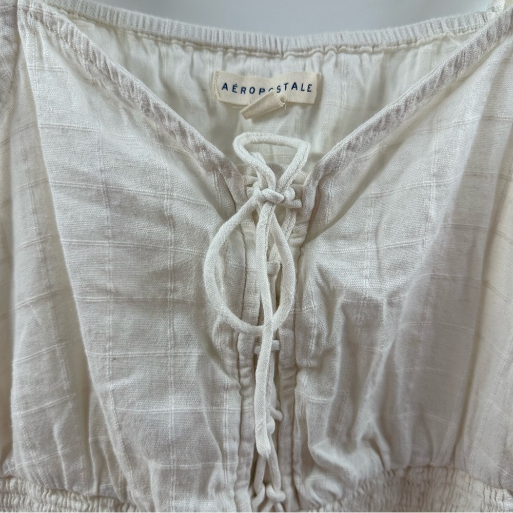 Aeropostale White Lace-Up Cropped Tank Top – Ruffled Straps, Size Medium - Picture 4 of 6